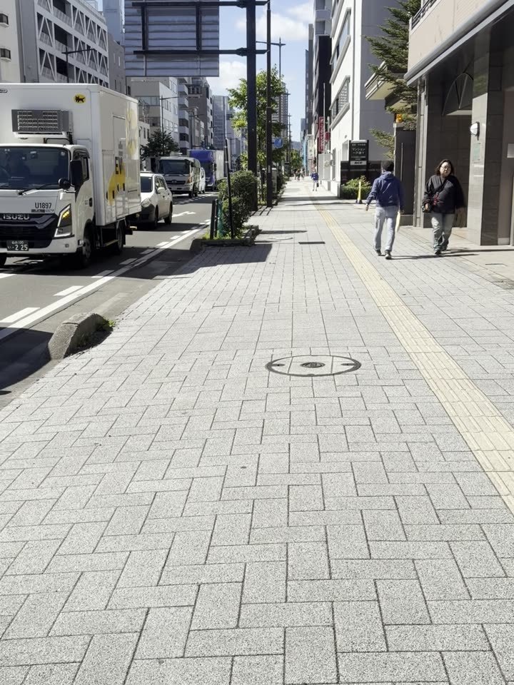 大通りの広い歩道を進みます。